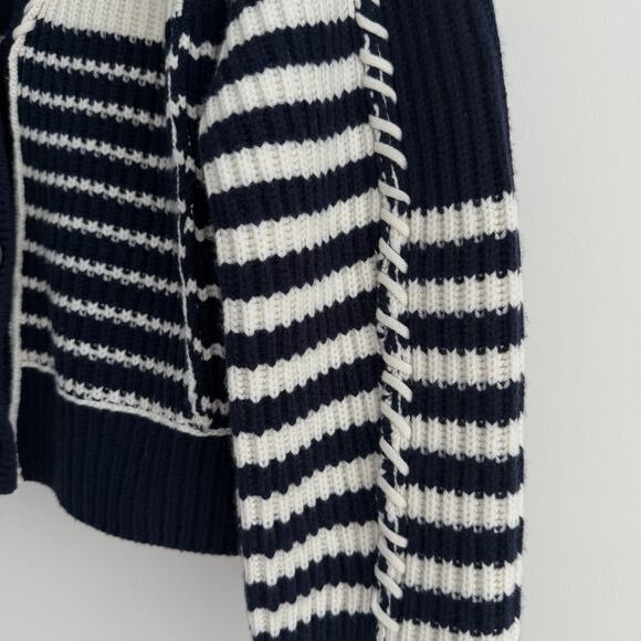 Jonathan Simkhai Sweater Cardigan XS Navy Striped Adara Wool Cashmere Coastal - Picture 2 of 12